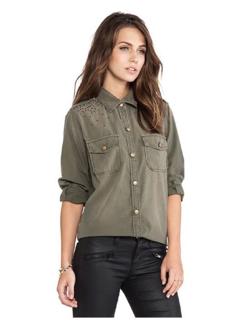 Current/Elliott Olive Green Button-Down Shirt